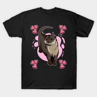 Sea Otter Pink Heart Design Otter T-Shirt